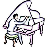 Musician sitting at a grand piano